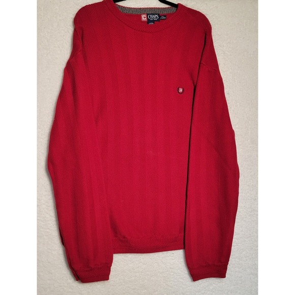 Chaps Sweater 2XL Cable Knit Red Pullover Long Sleeve Embroidered Logo 0308 - Picture 1 of 8